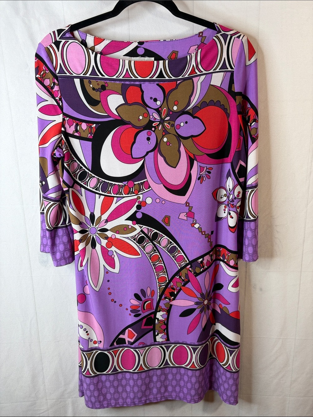 London Times Purple Floral Print Dress Size 6 | Retro Mod 3/4 Sleeve